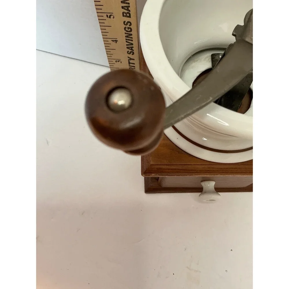 Teleflora Vintage 1982 Coffee Grinder Manual Crank Ceramic Wood Farmhouse Decor